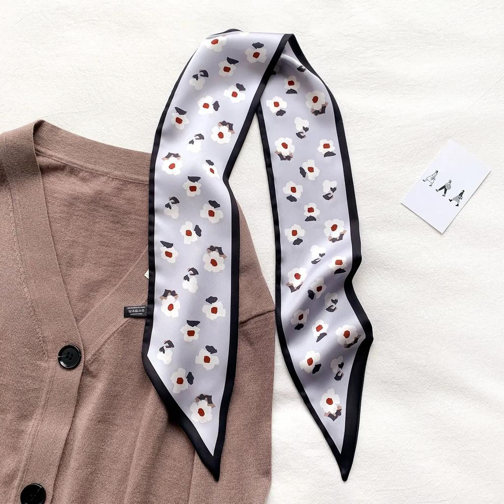 Модный принт шарф с лентой для волос, женский шейный галстук, сумка, шарфы, атласные шелковые узкие платки, женские платки с цветочными полосами, новинка 2022 года