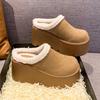 Fashion 9CM Women Half Sippers Platform 2024 Winter Warm Fur High-heel Retro Women's Loafers Casual Suede Mules For Ladies Student-shoes