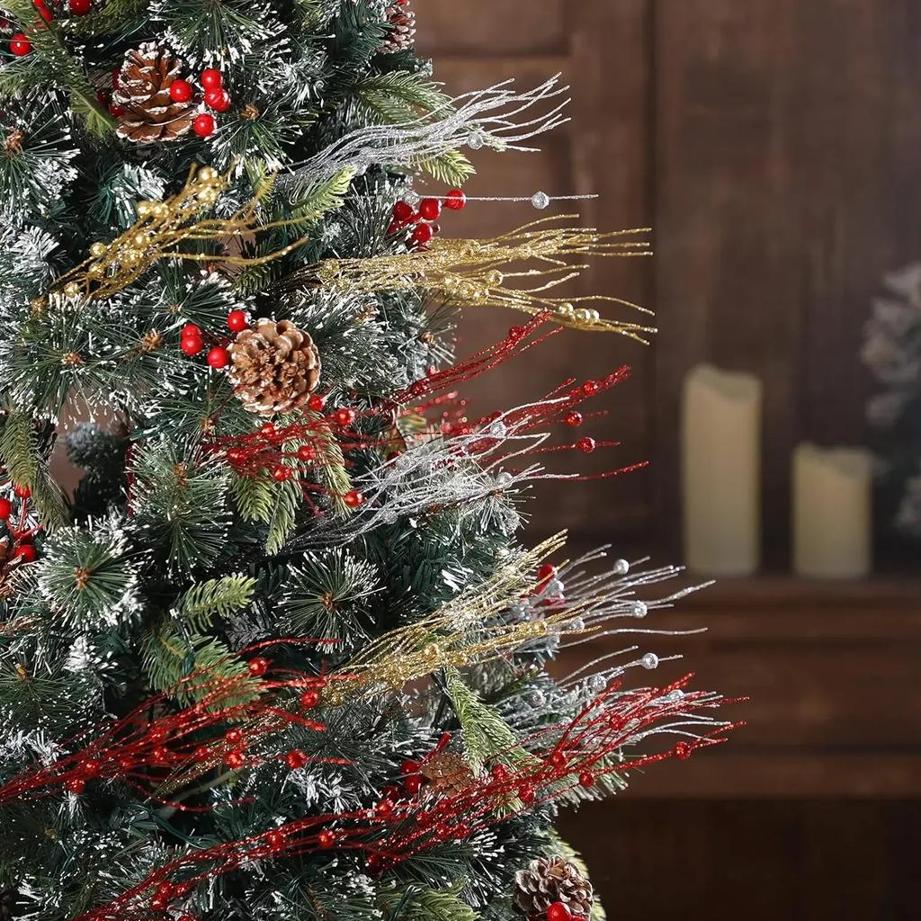 Искусственный блеск Рождественская ягода стебель блестящие веточки ветки украшения DIY венок рождественская елка праздничный стол ваза украшение