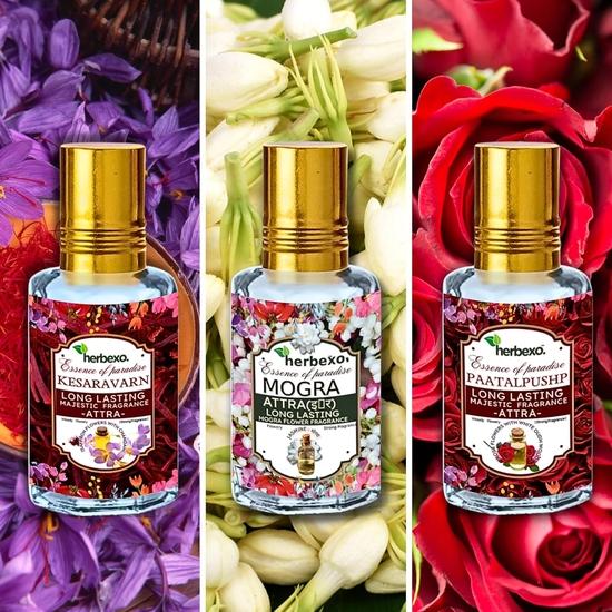 Трио-набор духов Attar Perfume Oil Natural Ароматы Saffron, Mogra & Rose Attar Trio Pack (Кесар, Могра, Роуз)