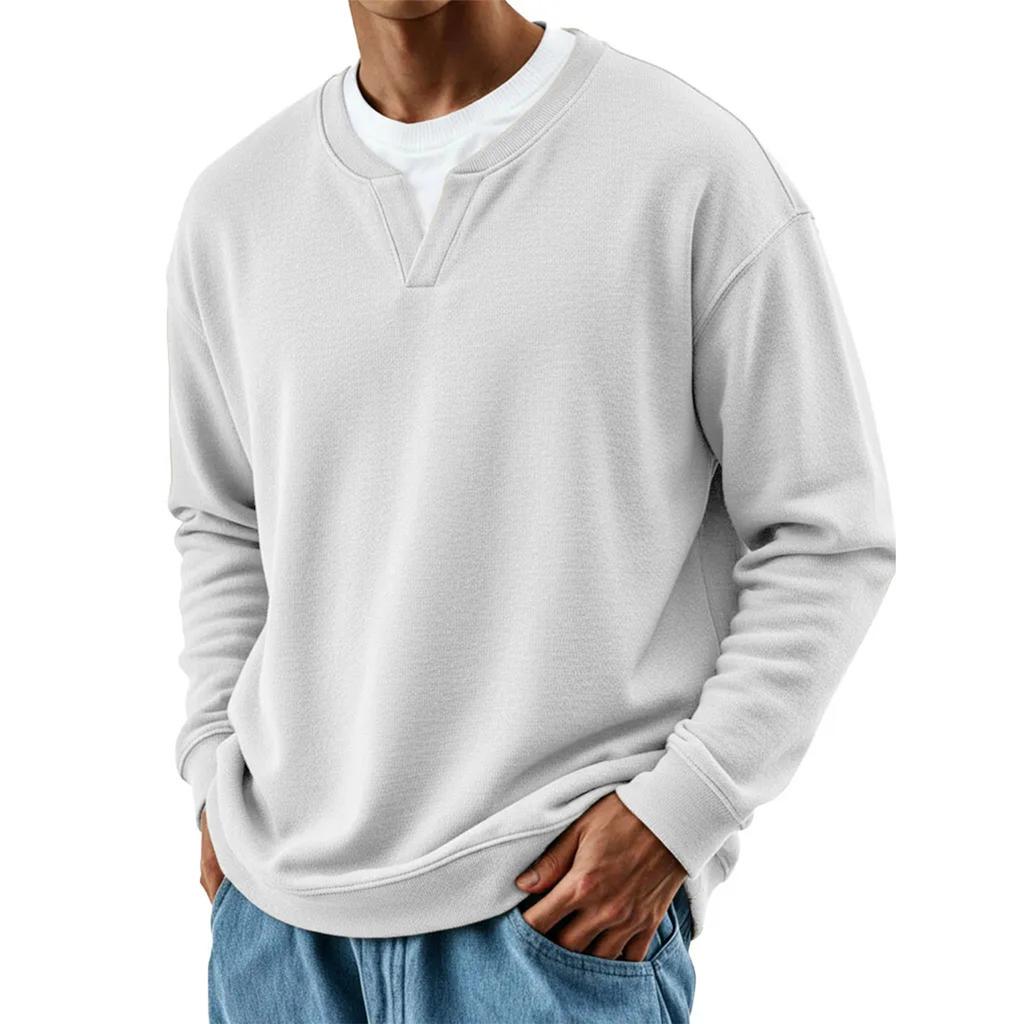 Мужская мода Однотонный Круглый вырез Длинный рукав Повседневная мода Универсальный Длинный рукав Свободная футболка Топ