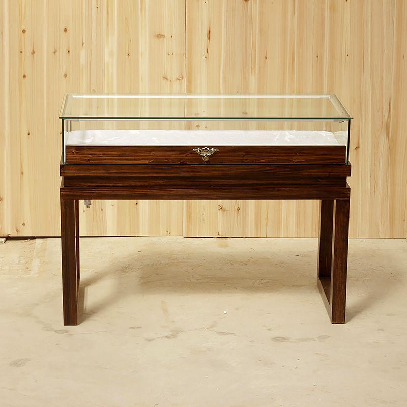 Vintage Solid Wood Glass Jewelry Display Case for Jade, Calligraphy, and Antique Curios
