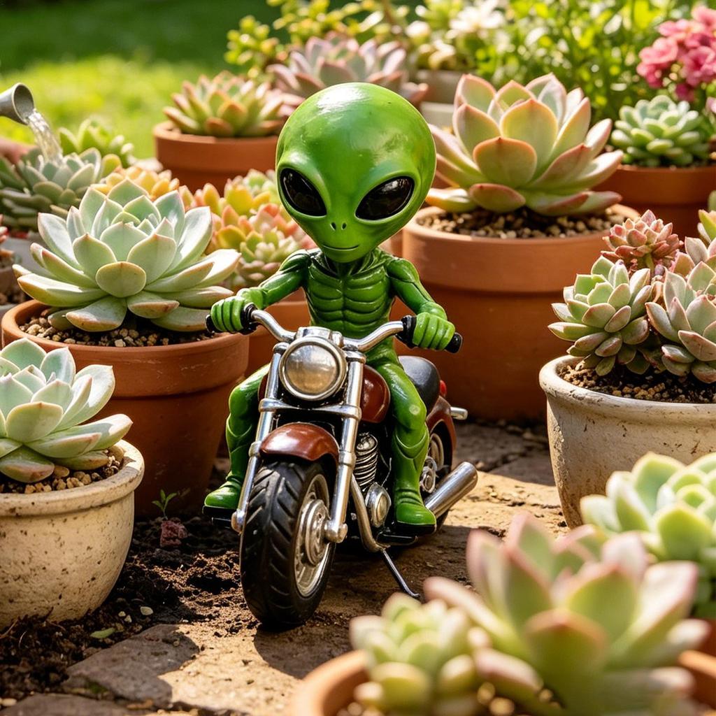 Alien Riding Motorcycle Statue Resin Outdoor Garden Sculpture Unique Lawn Decor For Backyard Patio Porch Terrace Balcony Party