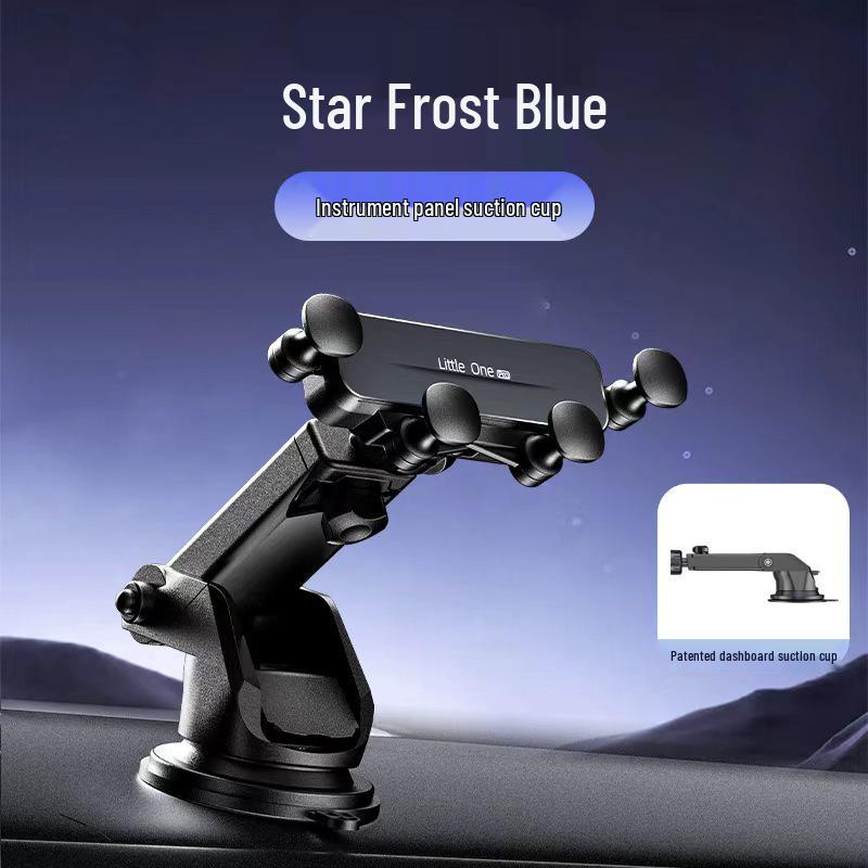 Universal Car Phone Holder with Air Vent Gravity Linkage and Dashboard Suction Cup