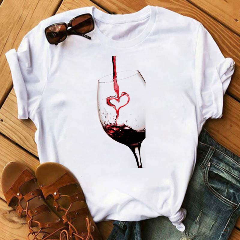 Новая женская футболка повседневная с коротким рукавом женская модная футболка с принтом розы и бокала вина черная футболка женские топы футболки