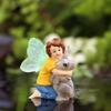 1 Fluorescent Wings Boy Flower Fairy Embracing Rabbit, Spring Garden Bonsai Decoration, Easter Rabbit, Family Gift
