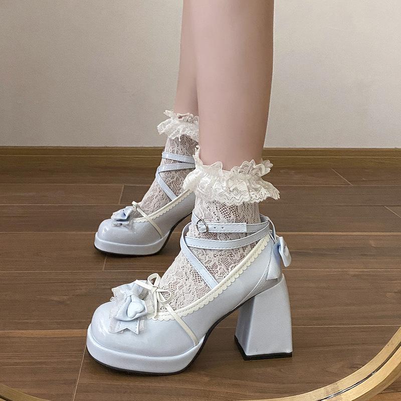 2025 весна и осень новые корейские мягкие женские туфли на толстой подошве в стиле Лолиты jk single туфли с бантом на высоком каблуке туфли Мэри Джейн женские