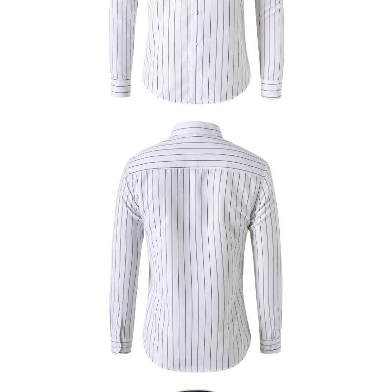 Мужская рубашка в полоску с длинным рукавом, отложным воротником, в стиле business casual, приталенного кроя