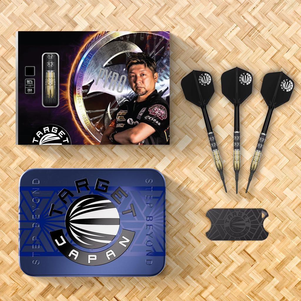 Target Japan PYRO GEN11 Mitsumasa Hoshino 90% Tungsten K-Flex 2BA Soft Tip Darts Set, 17g, 2BA SOFT TIP DARTS, K-Flex No. 6 Shape Flights and Shafts