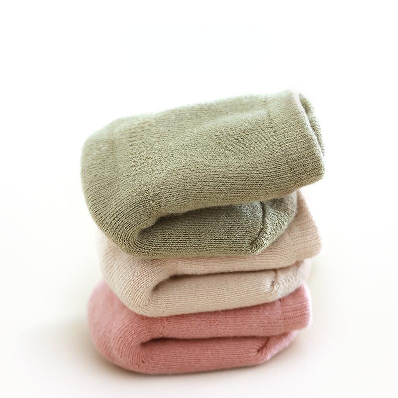 Детские носки Осень/Зима, утолщенные теплые шерстяные носки средней длины с петлями для мальчиков и девочек, обучающихся ходить, с утепляющими напольными носками, хлопковыми носками