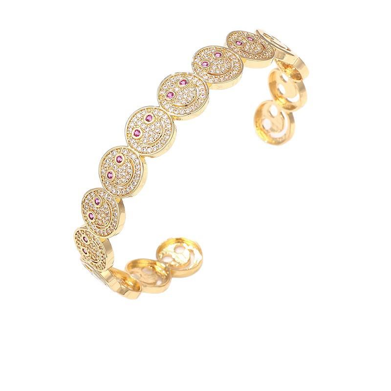 2026 Retro Bracelet Smiley Face Zircon Earrings Necklace Jewelry Set Micro-inlaid Hollow Female Versatile Collarbone Chain