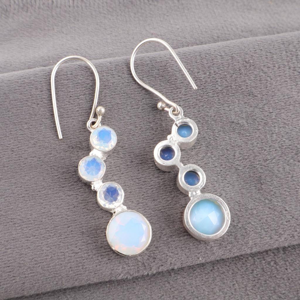 Milky Opal Gemstone 925 Sterling Silver Handmade Jewelry Bezel Set  Earrings 2" EE-161-16