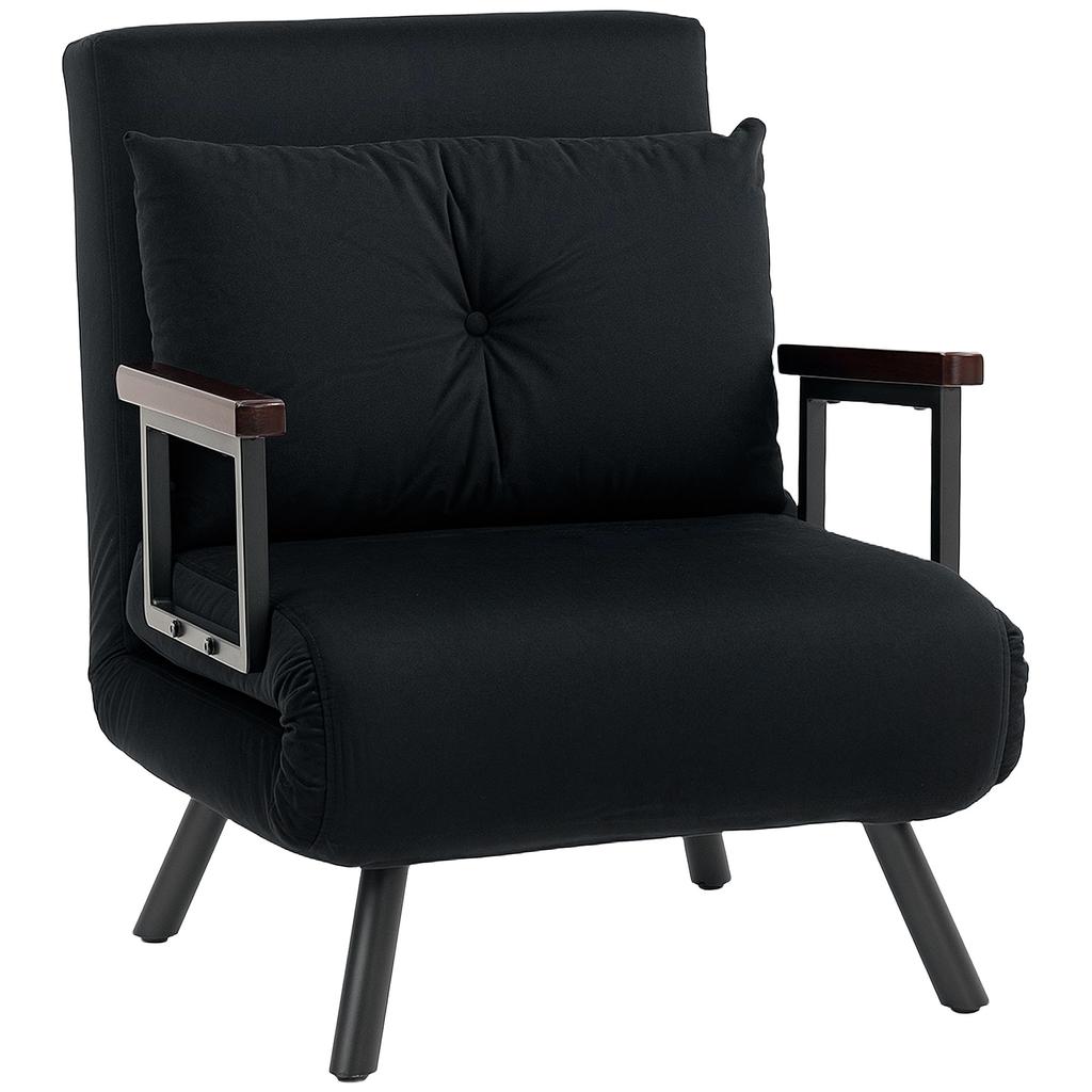 4-in-1 Velvet-Feel Single Chair Bed, with Pillow - Black