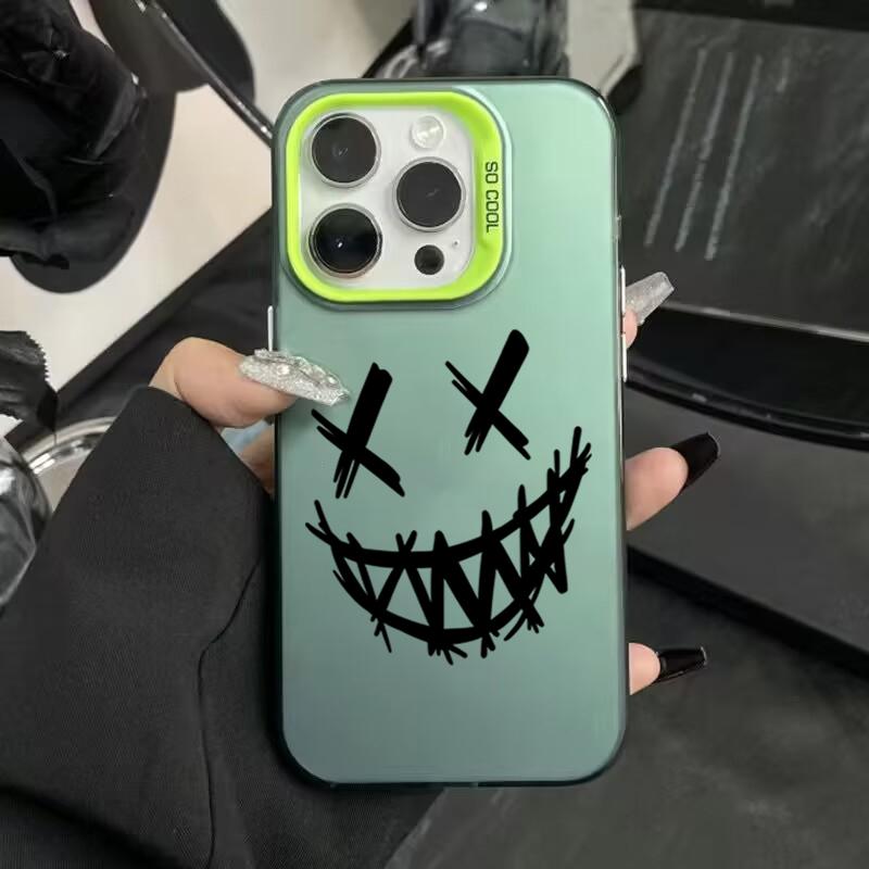 Smiling Devil Print Electroplate Silver IMD Phone Case For iPhone 16 15 14 13 12 11 Pro Max 7 8 Plus X 16E Shockproof Hard Cover