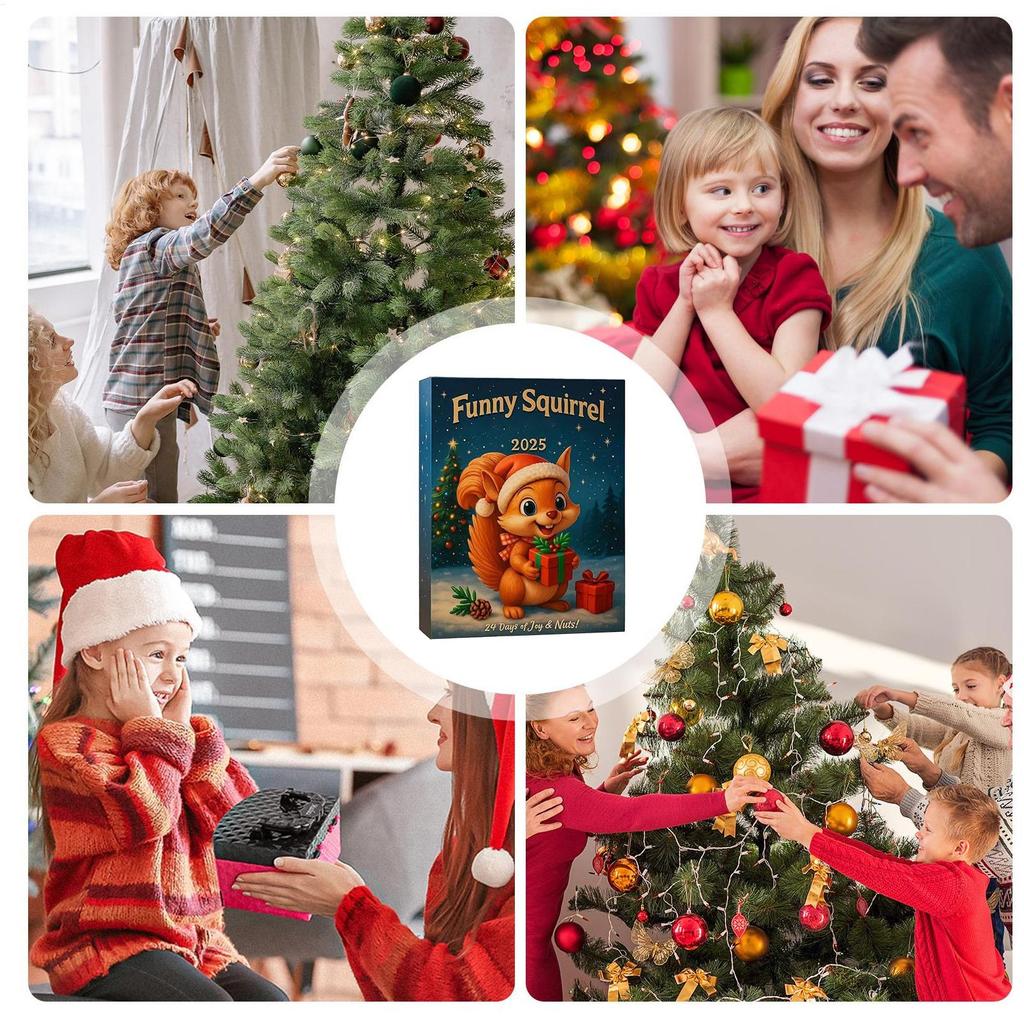 Рождественский Адвент-календарь 2025 на тему белок 2D акриловые украшения 24-дневный календарь обратного отсчета подвеска декор для рождественской елки подарок