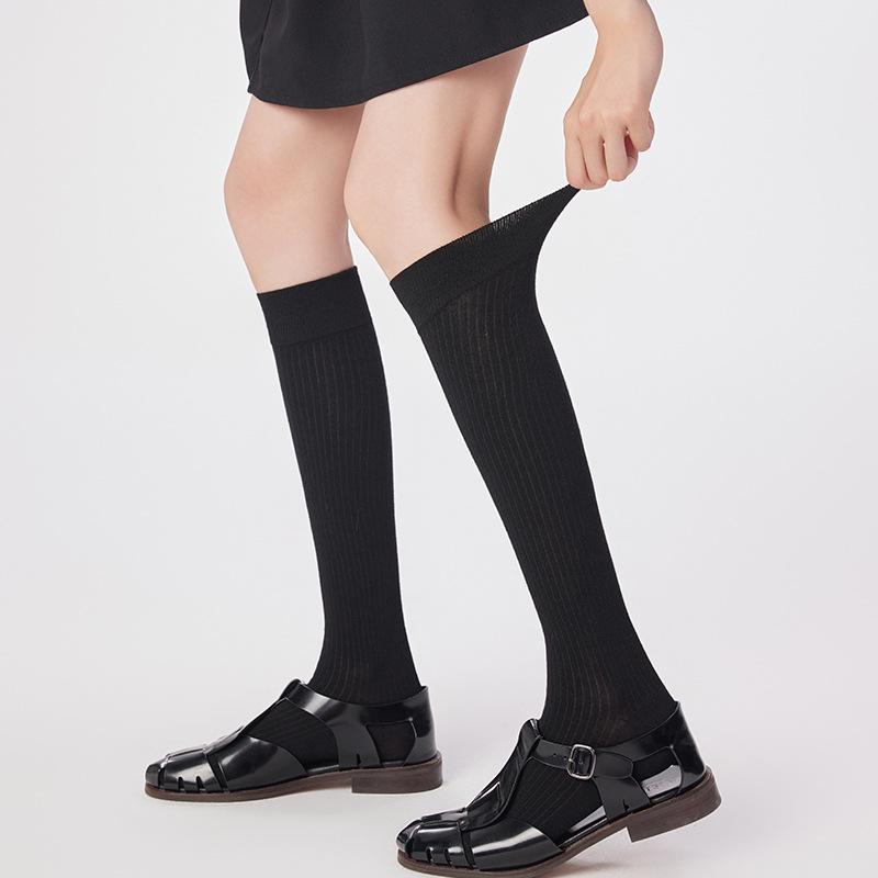 2024 Autumn/Winter Women's Angora Red Over-the-Knee Wool Socks - JK Style Vertical Stripe, Slimming Scrunched Calf.
