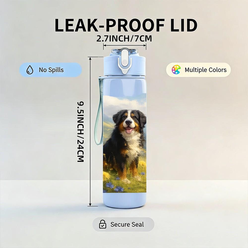 1PC Border Collie Flower Meadow 750ml Color Plastic Sports Water Bottle Leakproof Flip Straw Lid Suitable for Sports Office Home Use