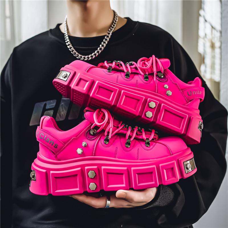 Мужская обувь для скейтбординга в стиле панк с металлическим трендом на платформе и заклепками, нескользящая повседневная спортивная обувь на шнуровке