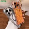 Роскошный прозрачный чехол с подушкой безопасности для iPhone 17 16 15 14 12 13 Pro Max Plus Air для Magsafe Прозрачная крышка с подставкой-держателем для камеры