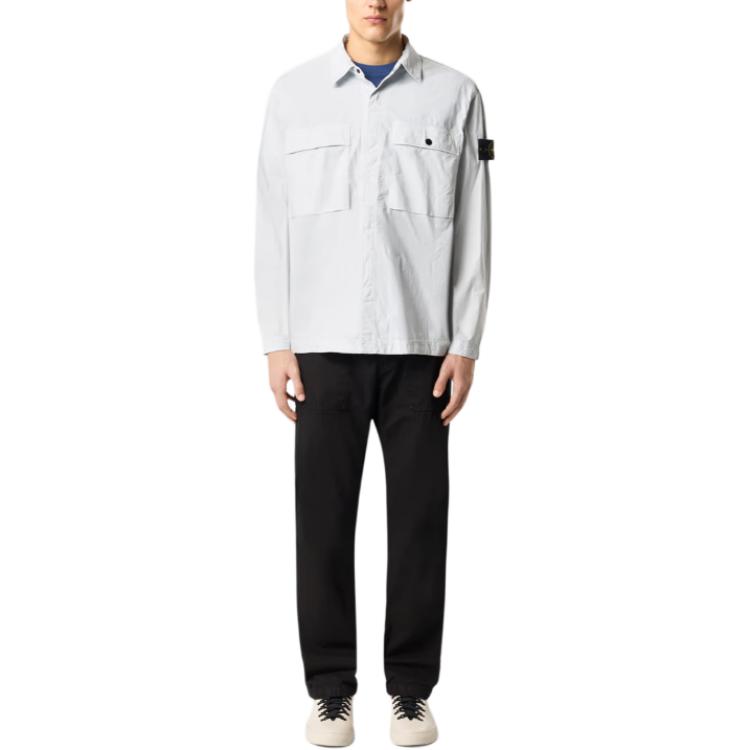 STONE ISLAND Логотип Карман Рукав 3/4 Мужские рубашки Небесно-голубой K1S151200015S0003V0041