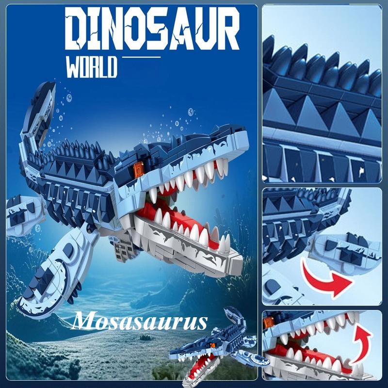 805PCS Jurassic Blue Mosasaurus Dinosaur Building Blocks Set, DIY Educational Assembly Brick Toy, Decorative Ornament Gift