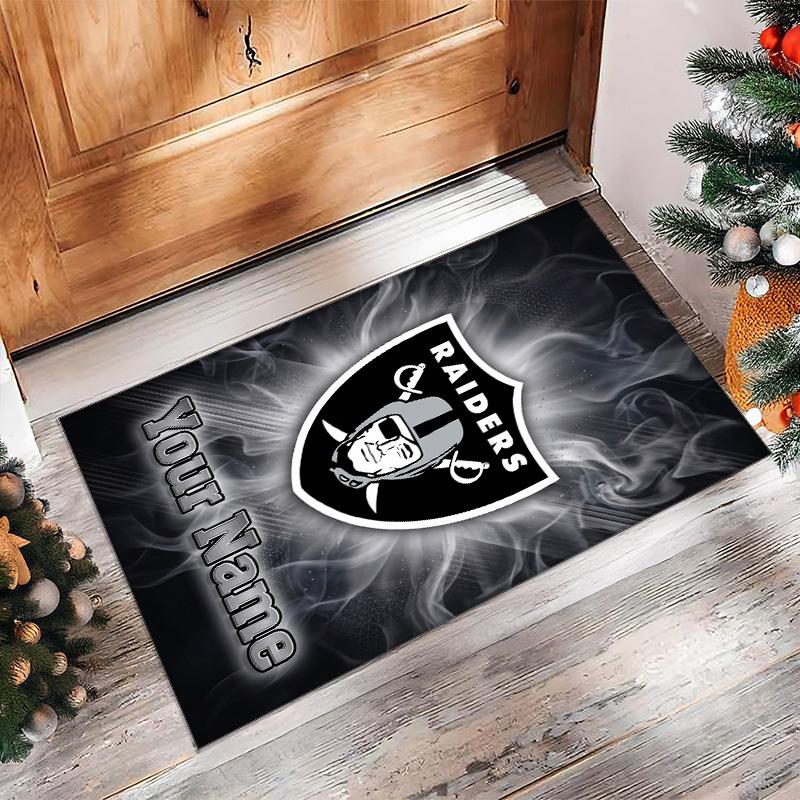 Las Vegas Raiders Crystal Velvet Rug, Custom Name Text Personalized Non‑Slip Floor Mat for Home Decor Gift