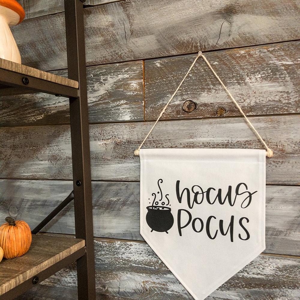Hocus Pocus Fall Party Decorations Supplies Pennant Flag Halloween Home Decor Canvas Banner Halloween Sign Hanging Wall Art