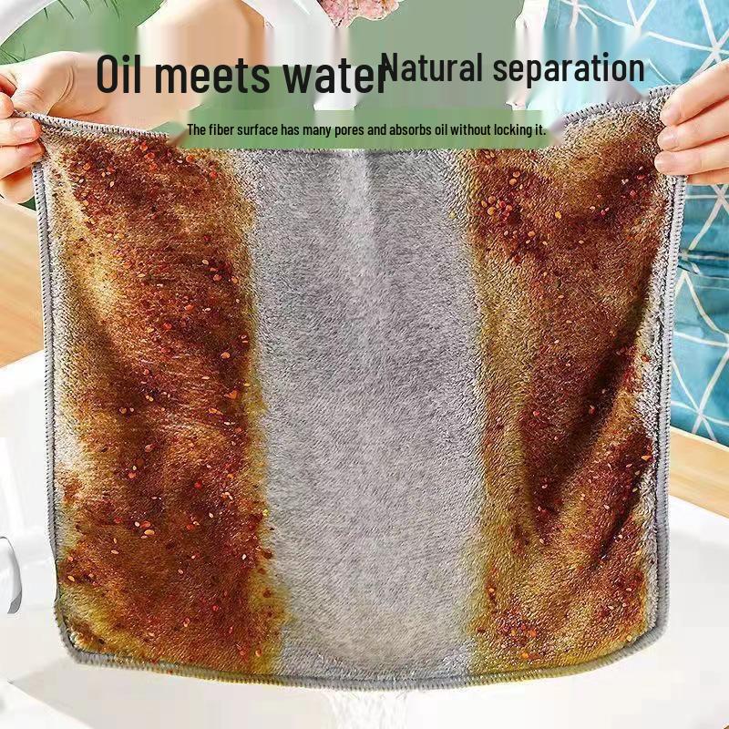 Толстая кухонная тряпка из бамбукового угля: Безворсовая, Неприлипающая, Маслостойкая, С высокой впитываемостью, Губка для удаления пятен