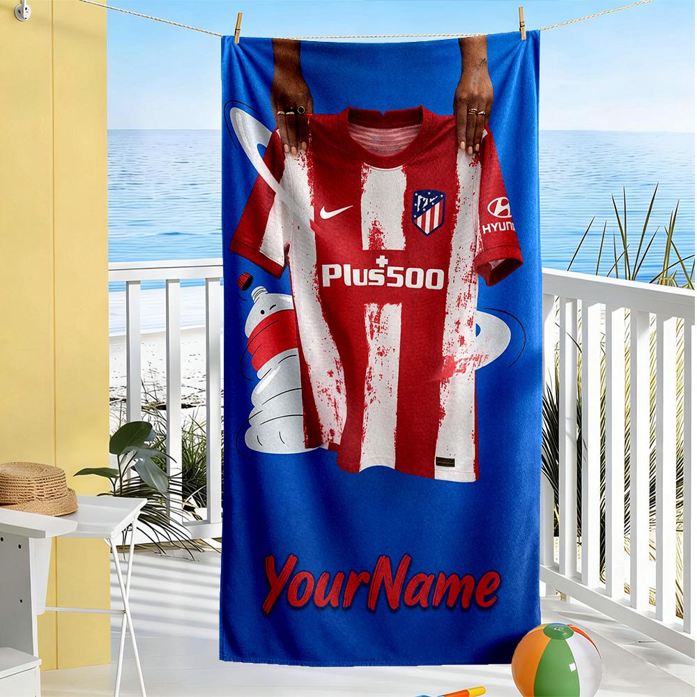 Atletico Madrid Customized Name Beach Towel Super Soft Microfiber Quickdry Fabric Suitable for Swimming Gym Camping Yoga Vacation