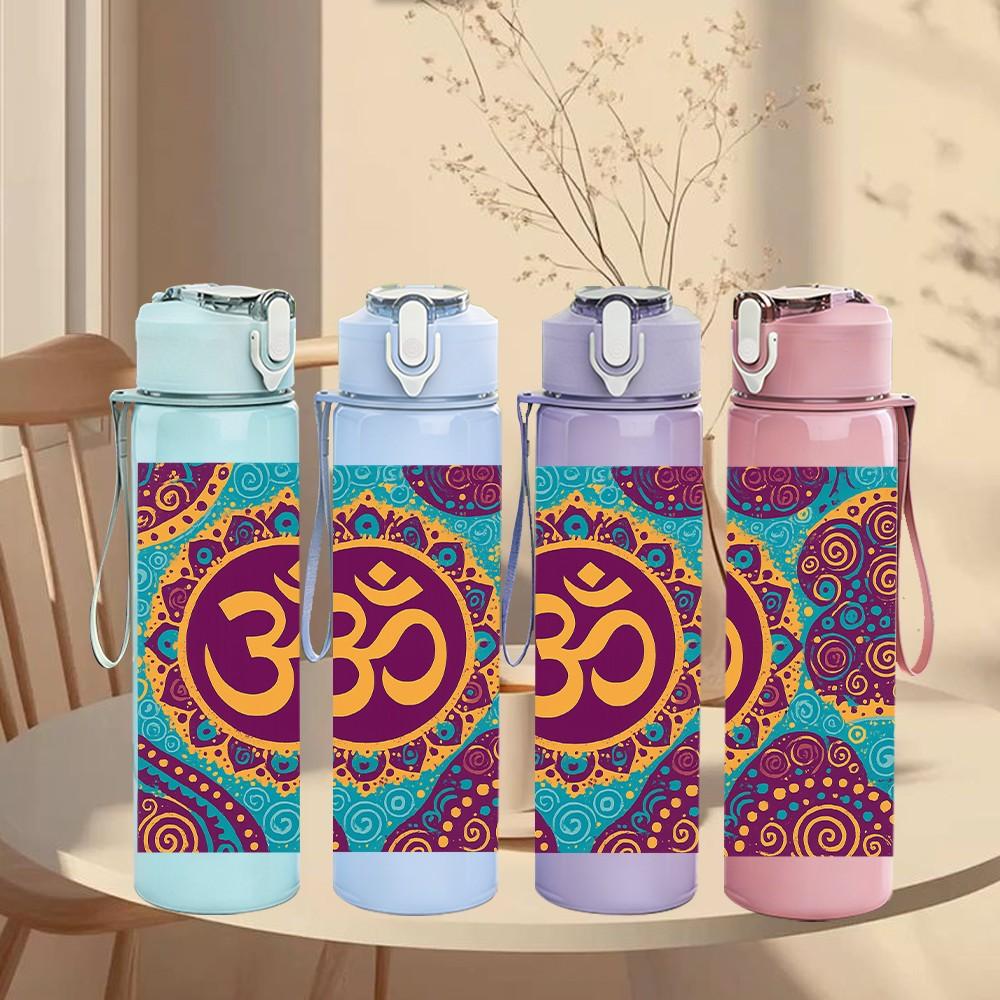 1PC Colorful Om Mandala Pattern 750ml Color Plastic Sports Water Bottle Leakproof Flip Straw Lid For Sports Office Home Use