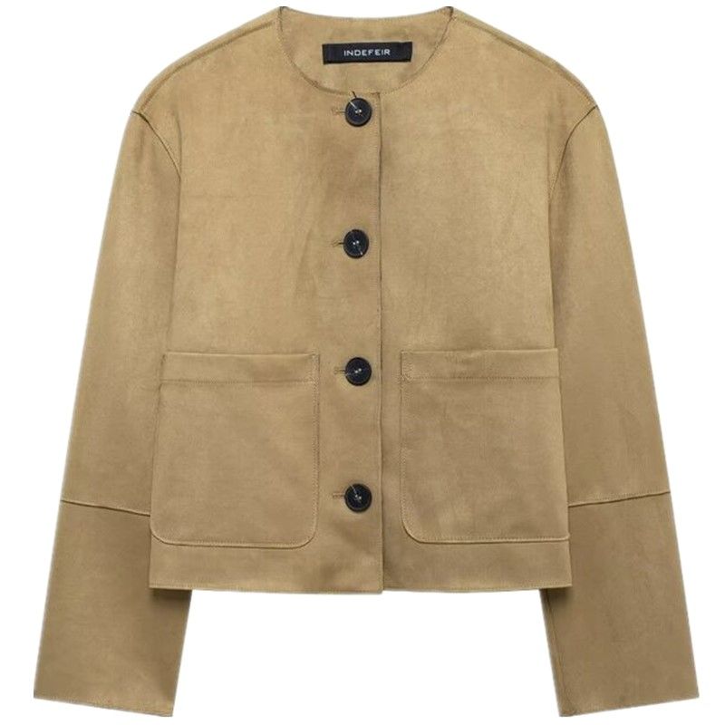 Fashion Style 2024 Autumn New Women's Clothing All-Matching Suede Texture Round Neck Long Sleeves Jacket Outwear 6318233