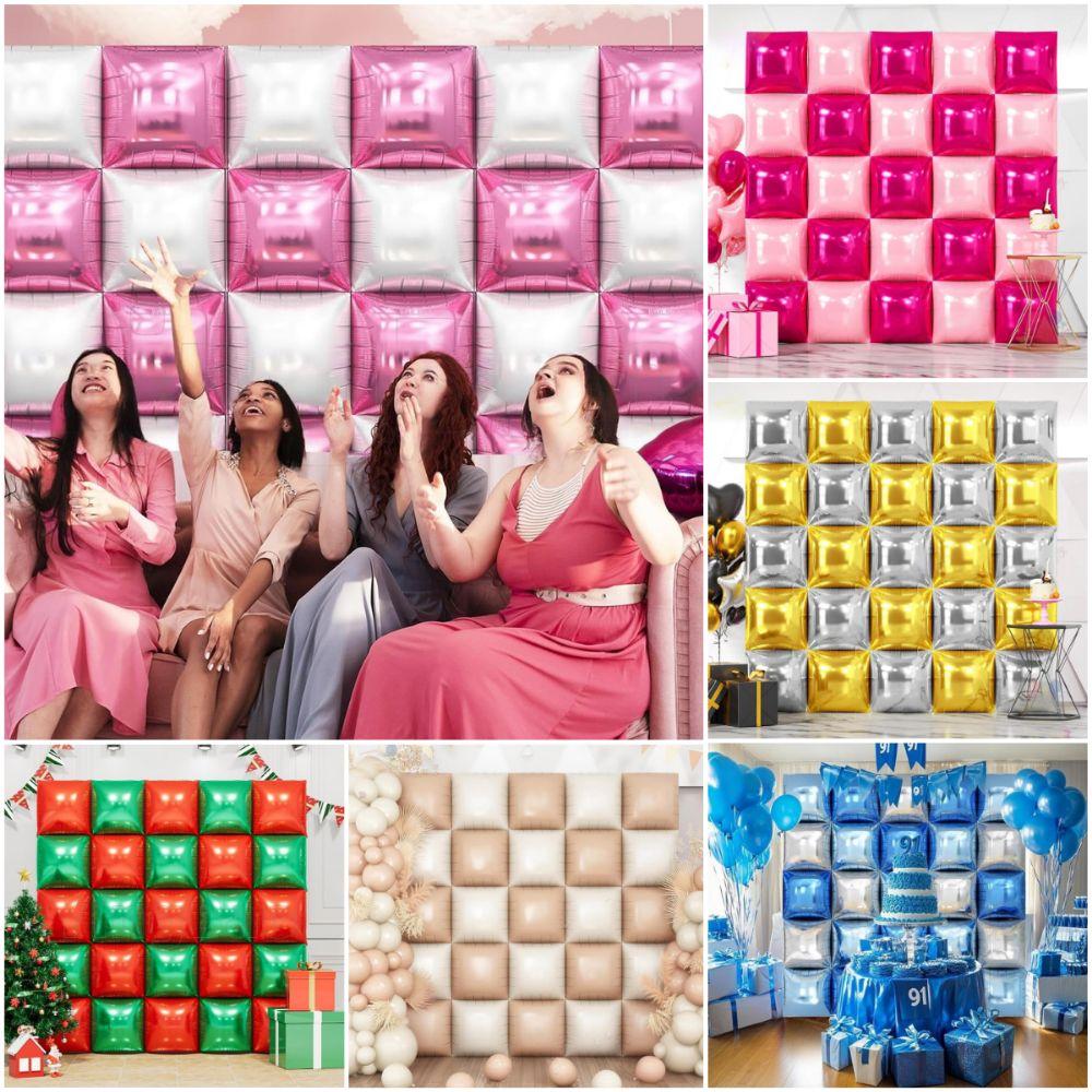 25 шт./набор Двусторонние воздушные шары Стена для фона Многоцветный набор гирлянд Задник из воздушных шаров Квадратные декоративные принадлежности