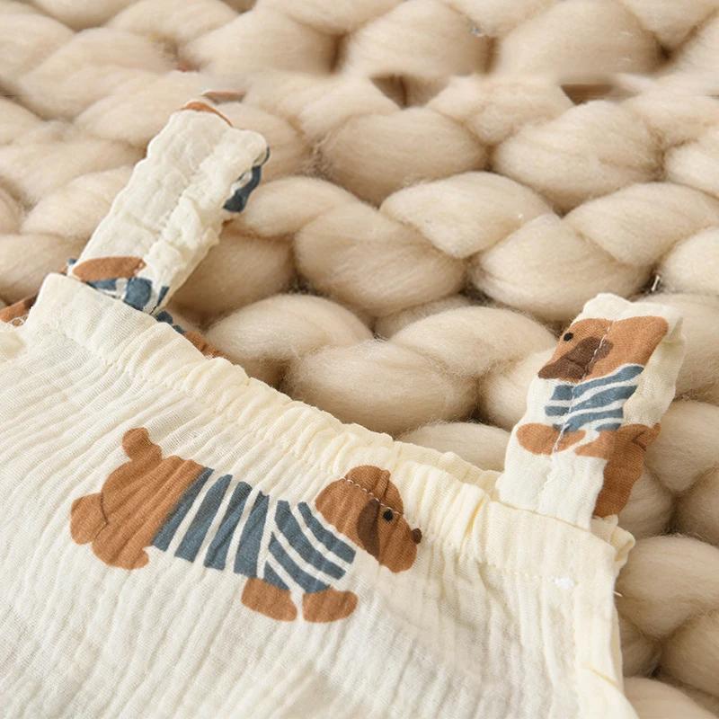 Муслиновый летний комбинезон для новорожденных, шапка, комплект детской одежды из 2 предметов, детский комбинезон без рукавов для девочек и мальчиков, костюм, комбинезон для малышей