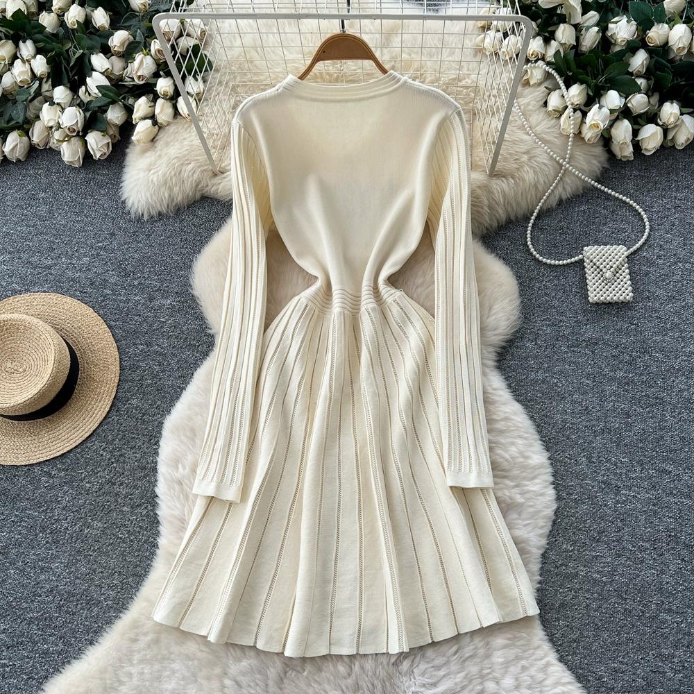 Осень Зима Женские Повседневные Платья Пуловеры Вязаные Свитеры с Круглым Вырезом и Длинным Рукавом