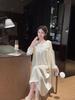Extended nightdress women's sexy lace beautiful back pajamas sexy French spring and autumn long-sleeved ice and snow silk long dress summer