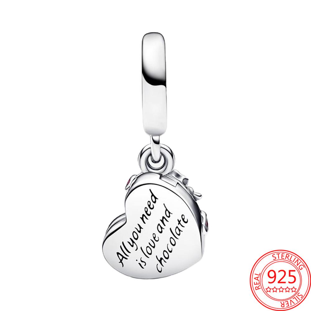 Стерлингового серебра 925 пробы, открывающееся сердце, шоколадная подарочная коробка, подвеска, подходящий браслет, женский ювелирный кулон