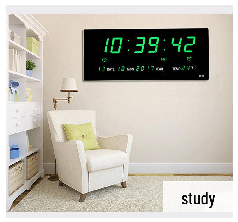 Modern LED Digital Wall Clock with Calendar and Temperature Display, Large Numbers, for Living Room