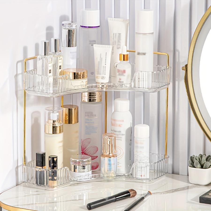 Прозрачная многоярусная угловая полка. Компактный органайзер для ванной комнаты и туалетного столика. Без сборки. Содержите косметику и парфюмерию в порядке.