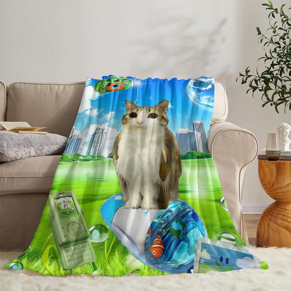 GUOYU Blanket Internet Meowl Cat Owl Meme Throw Soft Flannel Throw Summer Blanket Lightweight Cozy Nap Blanket for Sofa Bed Travel