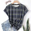 Striped Casual Sports Women's T-shirt Summer Round Neck Short Sleeved Element Pattern Checkered Loose Fit T-shirts