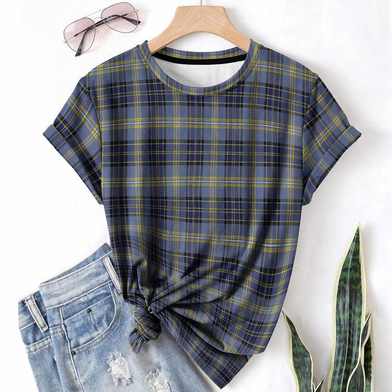 Striped Casual Sports Women's T-shirt Summer Round Neck Short Sleeved Element Pattern Checkered Loose Fit T-shirts