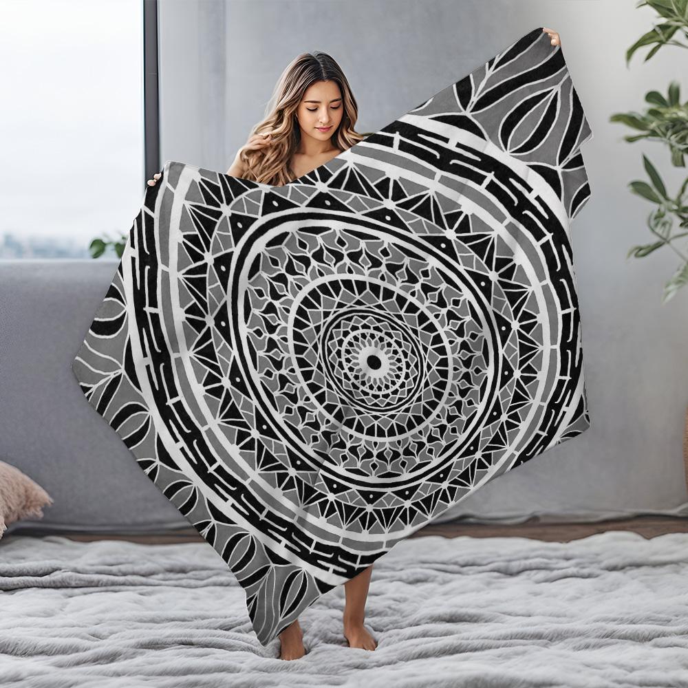 Black & White Geometric Pattern Blanket Mandala Throw Blanket Abstract Knit Blanket Sofa Bed Cover Home Decor Gift