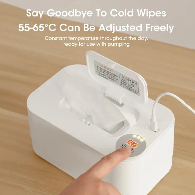 Portable Baby Wet Wipe Heater Baby Wipe Heater with LED Display Wipe Heater Wipe Heating Box USB Charging Temperature Regulation