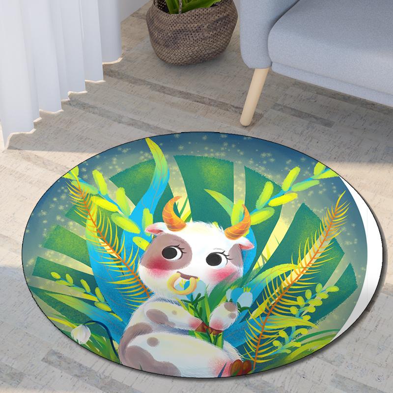Круглый ковер с принтом двенадцати китайских знаков зодиака, детский коврик для гостиной, напольный коврик для спальни, нескользящий коврик, подарок на Новый год