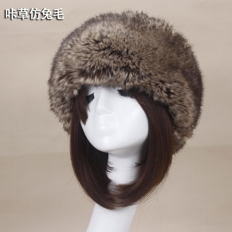 Autumn and winter imitation fur thickened hat, no empty top hat, warm hat ring, headgear, women's made fox fur brimless hat