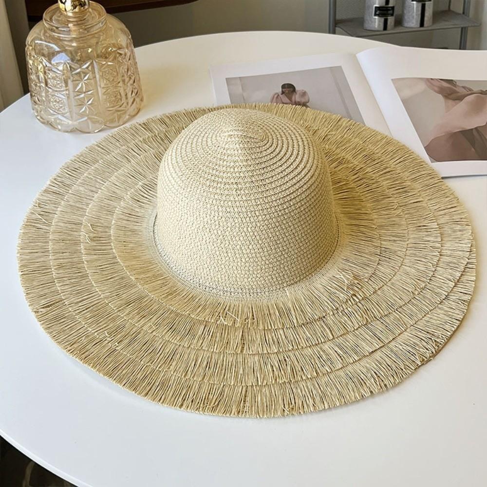 Foldable Straw Hat Wide Brim Fisherman Hat Women Fashion Sun Hat  For Beach Holiday Vacation