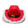 Ковбойская шляпа на рождественскую тематику, белая, с пушистой отделкой, из мягкого фетра, джазовая шляпа-цилиндр, регулируемая красная лента, шляпа для вечеринки