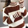 WTEMPO Осенне-зимний искусственный мех норки с полувысоким воротником, толстый теплый пуловер, свитера женские, большого размера, универсальные, эластичные, в полоску
