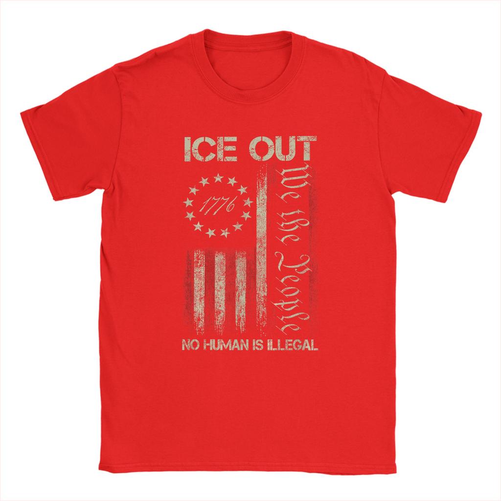 Unisex's T-Shirts Ice Out No HuUnisex is Illegal US Flag Funny Pure Cotton Tee Shirt Short Sleeve T Shirt O Neck Clothing Summer