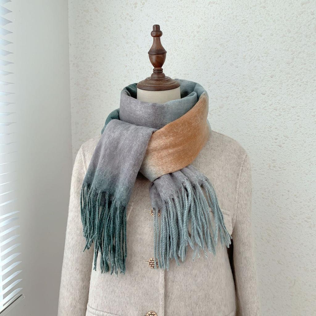 2024 Autumn/Winter New Gradient Imitation Cashmere Tassel Printed Scarf Fashion Versatile Office Warm Shawl Scarf For Men And Women
